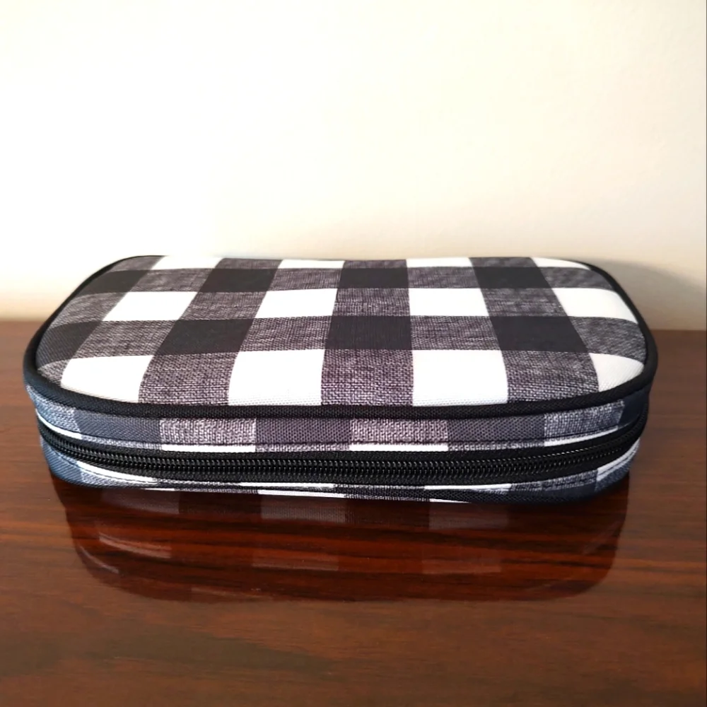 Pencil/Pen Case - Black & White Checkered, Zippered With Extra Storage